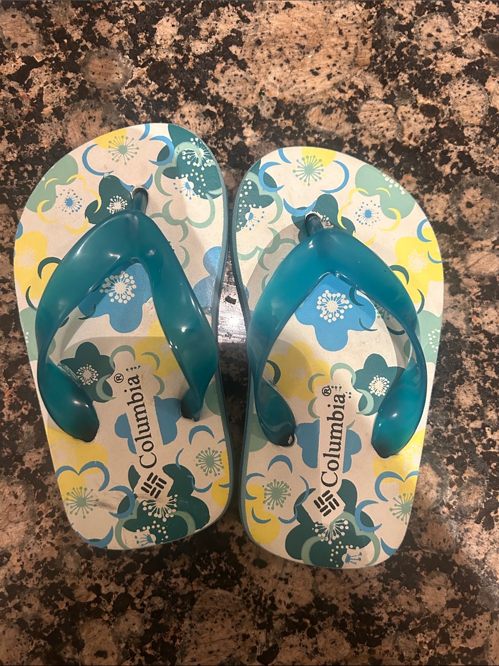 Columbia Kids Teal Floral-Print Flip Flops